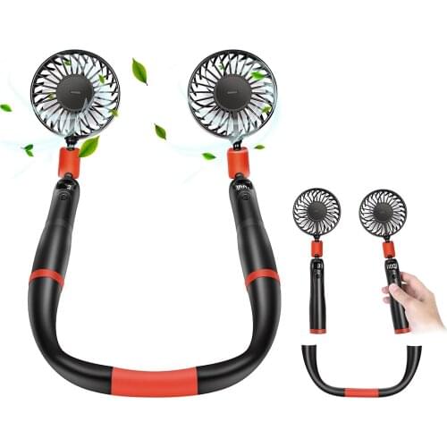 2 in 1 Handheld Hanging Neck Fan Mini USB Rechargeable Handheld Fan Sports Cooler Ultra Quiet 3 Speed Adjustable 360° Rotation