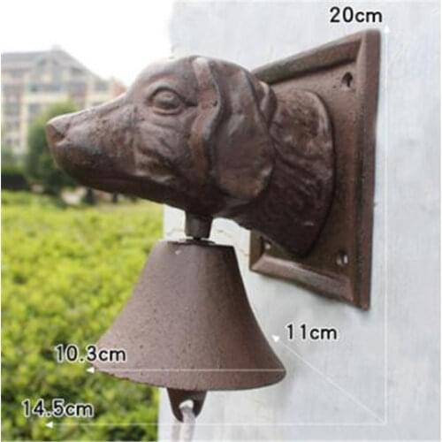 Vintage Cast Iron Dog Head Door Bell Doorbell Double Sided Brown Wall Mount Metal Hanging Bell Cabin Farmhouse Cottage Decor
