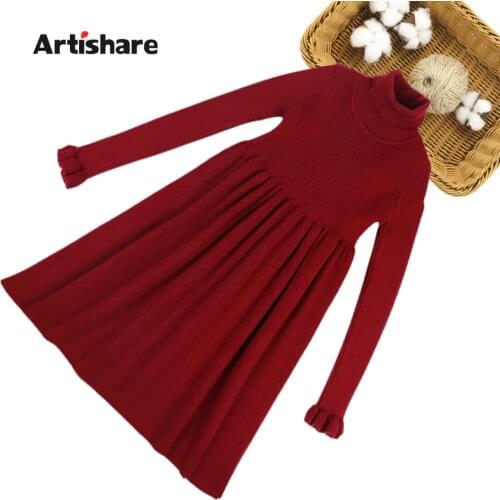 Girl Knitted Dresses Solid Color Sweater Dress For Girl Spring Autumn Dress For Kids Casual Style Costume For Girls