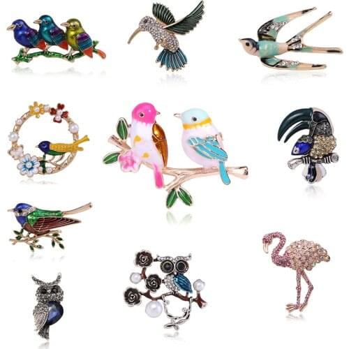 Fashion Handmade Cute Birds Pin Brooches for Women Enamel Pin Crystal Animal Couple Bird Brooch Pin Christmas Jewelry
