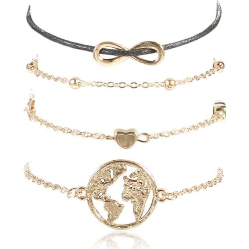 Vintage Heart Hollow Earth Map Infinite Charm Leather Bracelets for Women Boho Bangle Bracelet Jewelry Wholesale Drop Shipping