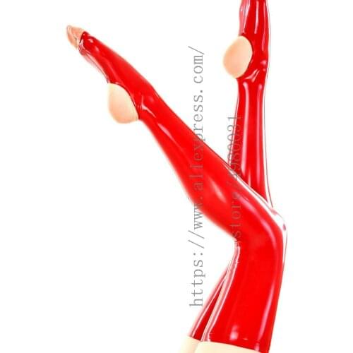 100% handmade womenss red long stockings and made of 0.4mm thickness natural latex materials
