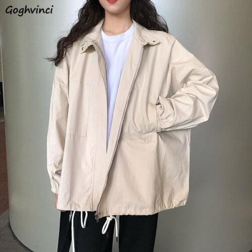 Jackets Womens Solid Vintage Harajuku Oversize Boyfriends Loose New Korean Style Students Streetwear Cargo Style Chic All-match