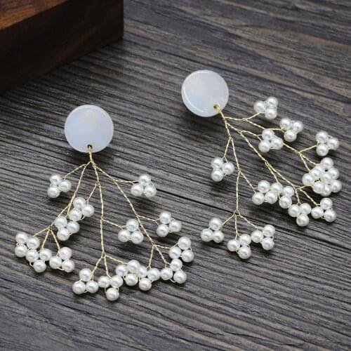 Handmade Simulated Pearl Drop Earrings for Women Leaf Bridal Earring Statement Wedding Engagement Luxury pendientes Jewelry