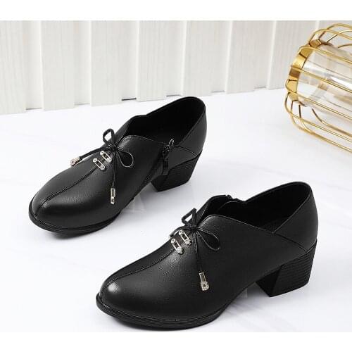 New Fashion Women Platform Pumps Ladies High Heels Work Dancing Genuine Leather Shoes