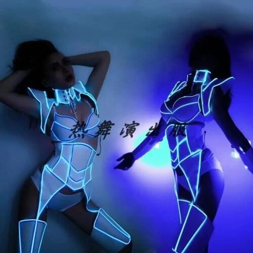Fashion Nightclub Bar Performance Clothes Fluorescent Party Rave Light LED Jumpsuit DJ Women GoGo Futuristic Technology Clothes