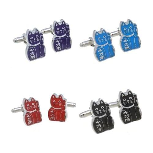 10pairs/lot Lovely Lucky Cat Cufflinks Enamel Lucky Kitty Cuff Links Shirt Cuff Buttons Mens Jewelry Wholesale