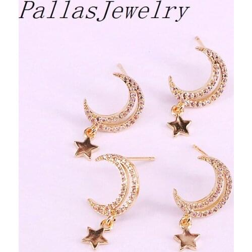 10Pairs Gold Filled Fashion Zirconia Jewelry Earrings CZ Micro Pave Moon Shape Stud For Women Lady