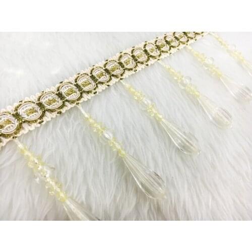 12M Crystal beads pearl fringe lace curtain trim stripe strap sofa curtain accessories decoration