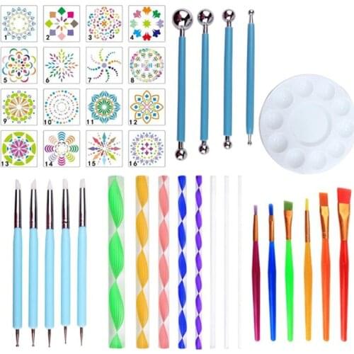 40pcs/set Mandala Dotting Pen Tools Set for DIY Painting Rock Stone with Stencils Template Brush Paint Tray
