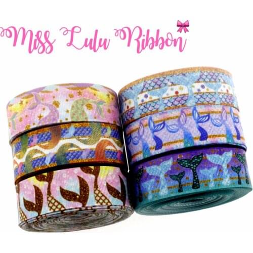 7/8"22mm Colorful Mermaid Scale Patterns Printed Grosgrain Ribbon 10yards/roll DIY Hair Bowknots Gift Packing Making