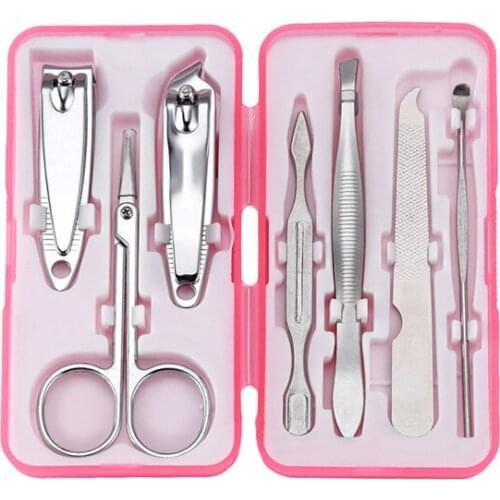 7PC/1Set Professional Nail Clipper Kit Color Random Utility Pedicure Scissors Tweezer Knife Ear Pick Nails Art Beauty Tool
