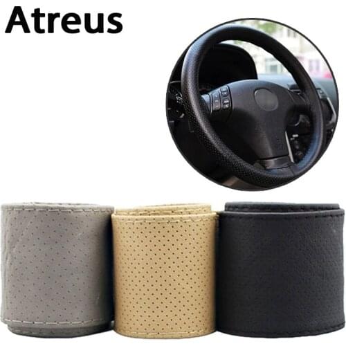 Atreus Car steering wheel cover Genuine Leather Hand stitching for Kia Rio Ceed sportage Honda civic Renault duster Volvo Subaru
