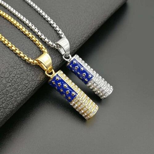 Beichong Fashion America Flag Star Cylinder stainless steel Pendant Tube Memorial Keepsake Pendant Holder Fashion JEWELRY