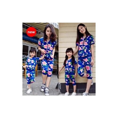 Free Shipping- retail fashion floral clothing set, family clothes, mom and kids clothing set, kids sports set(MOQ: 1 set)