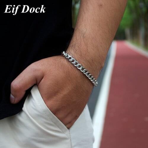 Eif Dock Solid Stainless Steel Bracelets for Men Women Black Gold Tone Metal Punk Casual Curb Cuban Link Chain Bracelets