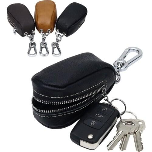 Genuine Leather Keychain Men Key Holder Organizer Pouch Cow Male Car Key Wallet Housekeeper Key Case Multifunction Mini Card Bag