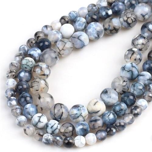 Wholesale Natural Black Dragon Veins Agates Beads Round Loose Stone Beads For Making Jewelry DIY Bracelet Charms 15'' 6/8/10mm