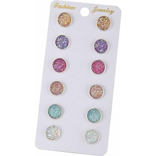 E0265 Bling Earring Sets 6 Pairs / Set Mixed Color Cute Round Stud Earrings For Women Fashion Jewelry Birthday Gift Wholesale