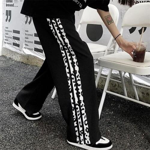 HOUZHOU Korean Fashion Leopard Black Jogging Sweatpants Women Baggy Hippie Streetwear Patchwork Joggers Wide Leg Trousers Female