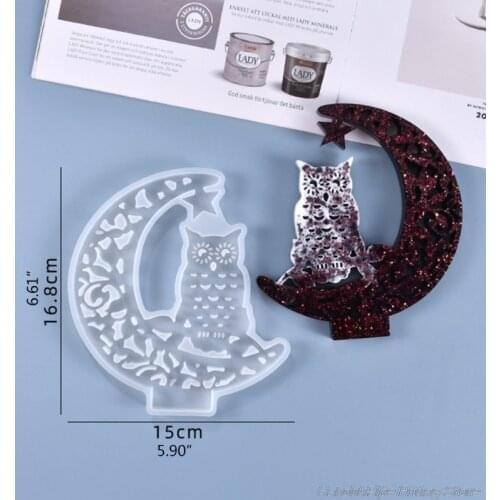 Crystal Epoxy Resin Mold DIY Crafts Making Tool Desktop Owl Decorations Ornament with Display Base Silicone Mould M24 21