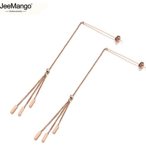 JeeMango Trendy OL Style Stainless Steel Geometric Long Tassel Earrings For Women Bohemia Dangle Earrings Pendientes JE19191
