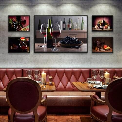 Collection of Wine Still Life Red and White Grape Garnet Glass Barrel Canvas Painting Prints Poster Kitchen Diningroom Wall Art