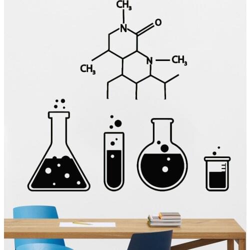 Laboratory Wall Decal Science Chemistry Glassware School Test Tube Vinyl Wall Stickers Teen Room Desk Wall Home Decor Z498