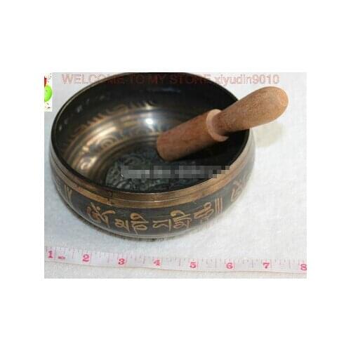 Copper Brass CHINESE crafts decor ation Asian gift bronze Copper Tibetan Hand Beaten On Machine Made Singing Bowl Meditation
