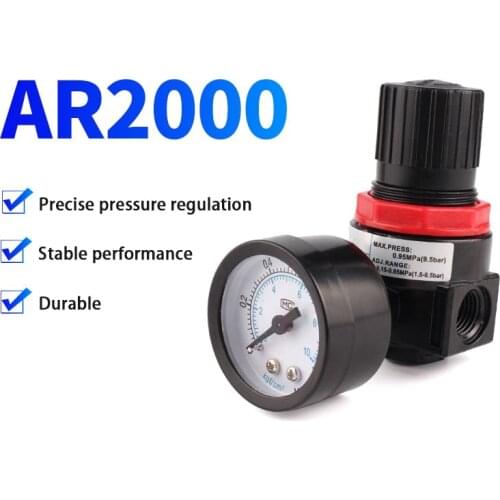ZKCM AR2000 Miniature Air Pressure Regulator Pressure Reducing Valve With Pressure Gauge For Compressor Pneumatic Tools
