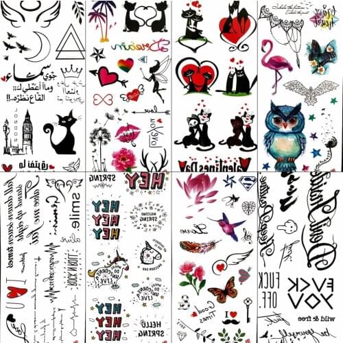 Fashion Small Cat Heart Animal Unicorn Temporary Tattoo Stickers For Kids Children Cute Cartoon Tattoo Paper Sexy Lips