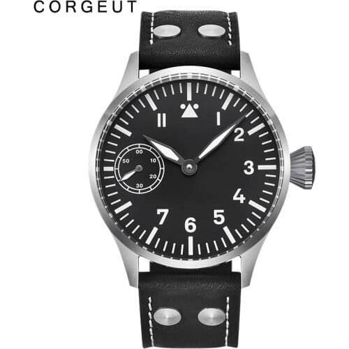 Watch men 44mm SS Sapphire Glass Black sterile Dial Luminous Hand Winding 6497 movement waterproof fashion mechanical wristwatch