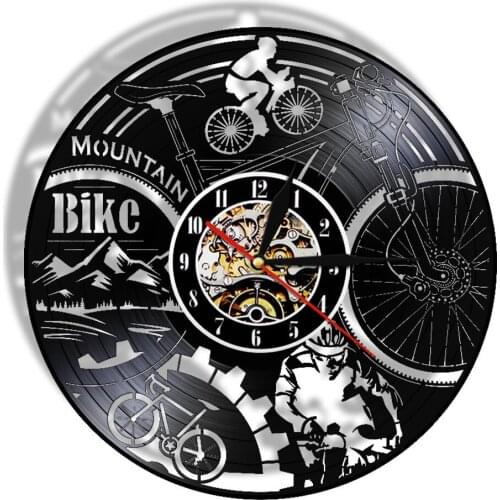 Mountain Bike Vinyl Record Wall Clock Cycling Bikers Decorative Silent Quartz Clock Cyclist Biker Gifts Wall Art Hanging Decor
