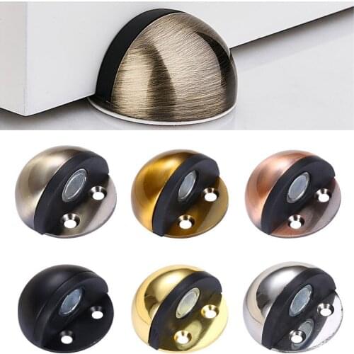New Stainless Steel Rubber Door Stopper Non Punching Sticker Hidden Door Holder Catch Floor Mounted Nail-free Door Stop Hardware