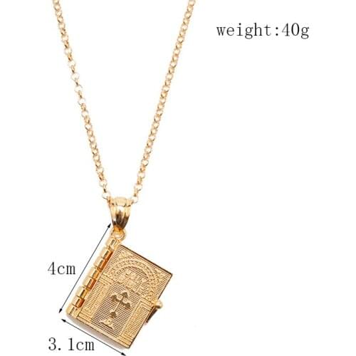 Jesus Necklace Book Shape Pendant Men Women Fashion Jewelry Long Chain Choker Necklace