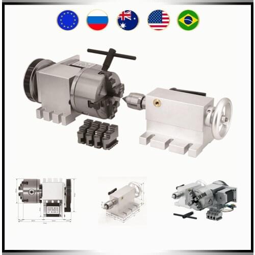 CNC 4th axis K12-100mm 4 jaws chuck with Nema23 2Nm stepper motor belt pulley 6:1 ratio + MT2 Tailstock for CNC