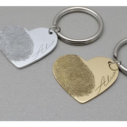 Personalized Fingerprint Keychain Custom Heart Keychain Memorial Gift Christmas Gift Valentines Day Gift