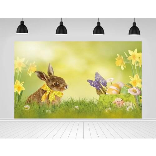Scopiso Easter Backdrop Bunny Yellow Flower on the Grass Family Holiday Party Decor Photo Studio Props Photography Background