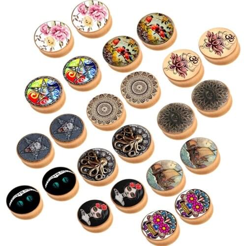 Vintage Metal Flower Tunnel Plug Geometric Wood Ear Plug Piercing Body Jewelry Earring Gauges Ears Accessories