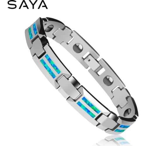 Unisex 10mm Width Tungsten Carbide Bracelets Inlay Magnet Stones and Opal Blue & Red 18.5/20cm, Free Shipping, Customized