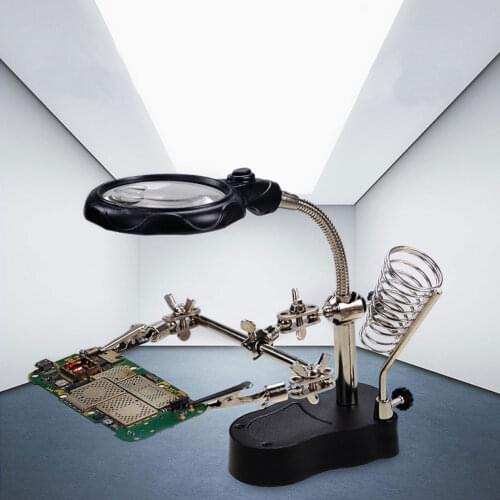 Multi Purpose Welding Magnifying Glass With 2 LED Light Auxiliary Clip Magnifier Desktop Magnifier Soldering Repair Tool
