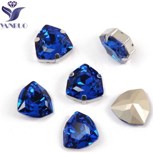 YANRUO 4706 Triangle Blue Rhinestones Sewing Rhinestones Glass Sewn Stones Wedding Dress Crystal Decoration