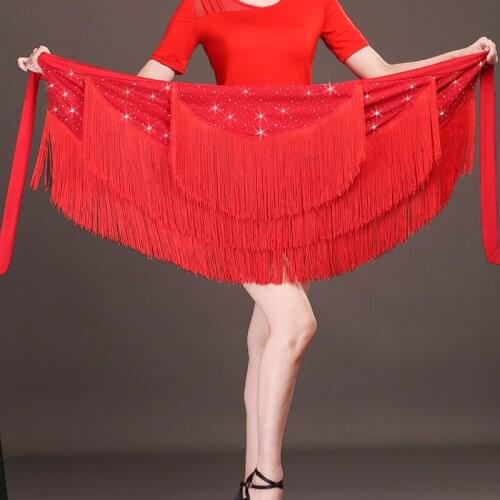 Latin Dance Skirt for Women Ballroom Latin Salsa Tango Tassel Dance Skirts Skate Wrap Scarf Fringe Practice Dancing Dress