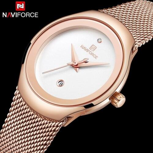 NAVIFORCE Womens Watches Fashion Girl Wristwatch Luxury Quartz Watch Women Stainless Steel Mesh Bracelet Clock Bayan Kol Saati