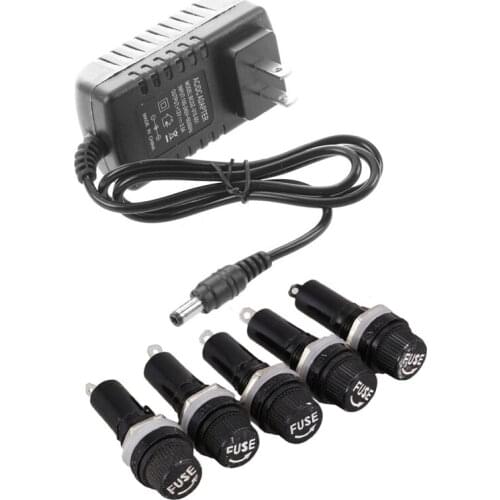 1Pcs DC 12V 2A AC Power Transformer for LED Strip 24W Black & 5Pcs AC 125V 15A 6 X 30Mm Panel Mount Fuse Holder