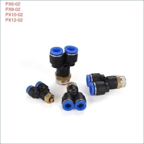 15-35Pcs/Lot PX6-02 , PX8-02 , PX10-02 , PX12-02 "Y" Tee Pneumatic Connector 6,8,10,12mm-1/4'' Air Gas Quick Coupling