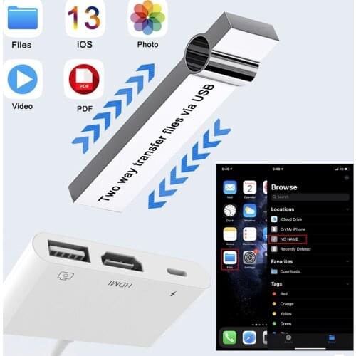 3 In 1 Lightning Adapter for Iphone Ipad IOS13 To OTG HDMI USB 1080P HD/TV projector Converter