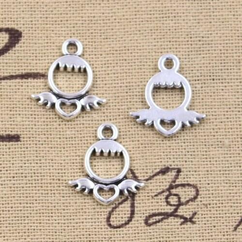 30pcs Charms heart love angel 18x16mm Antique Silver Color Pendants DIY Crafts Making Findings Handmade Tibetan Jewelry