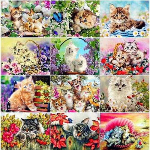 5D DIY Animal Diamond Painting Cute Cat Square/Round Inlaid Rhinestone Mosaic Cross Stitch Decorative Painting