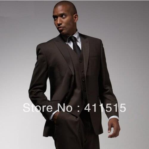 FREE shipping/ CUSTOM made cheap brown Wedding WEAR Suits Clothing Chocolate Peak Lapel Groom Tuxedos Groomsmen suits for men